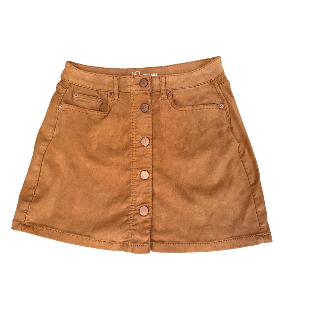 No Boundaries Brown Button Front Brown Faux Suede Mini Skirt Size 7